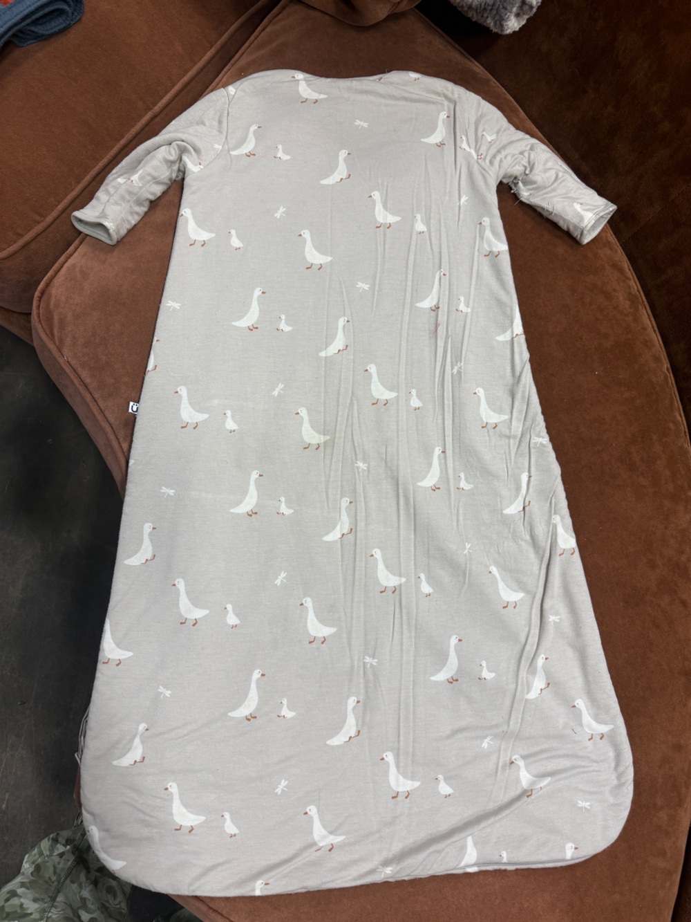 Baby Sleep Sack in Soft Gray with White Goose Print 1.0 TOG super soft